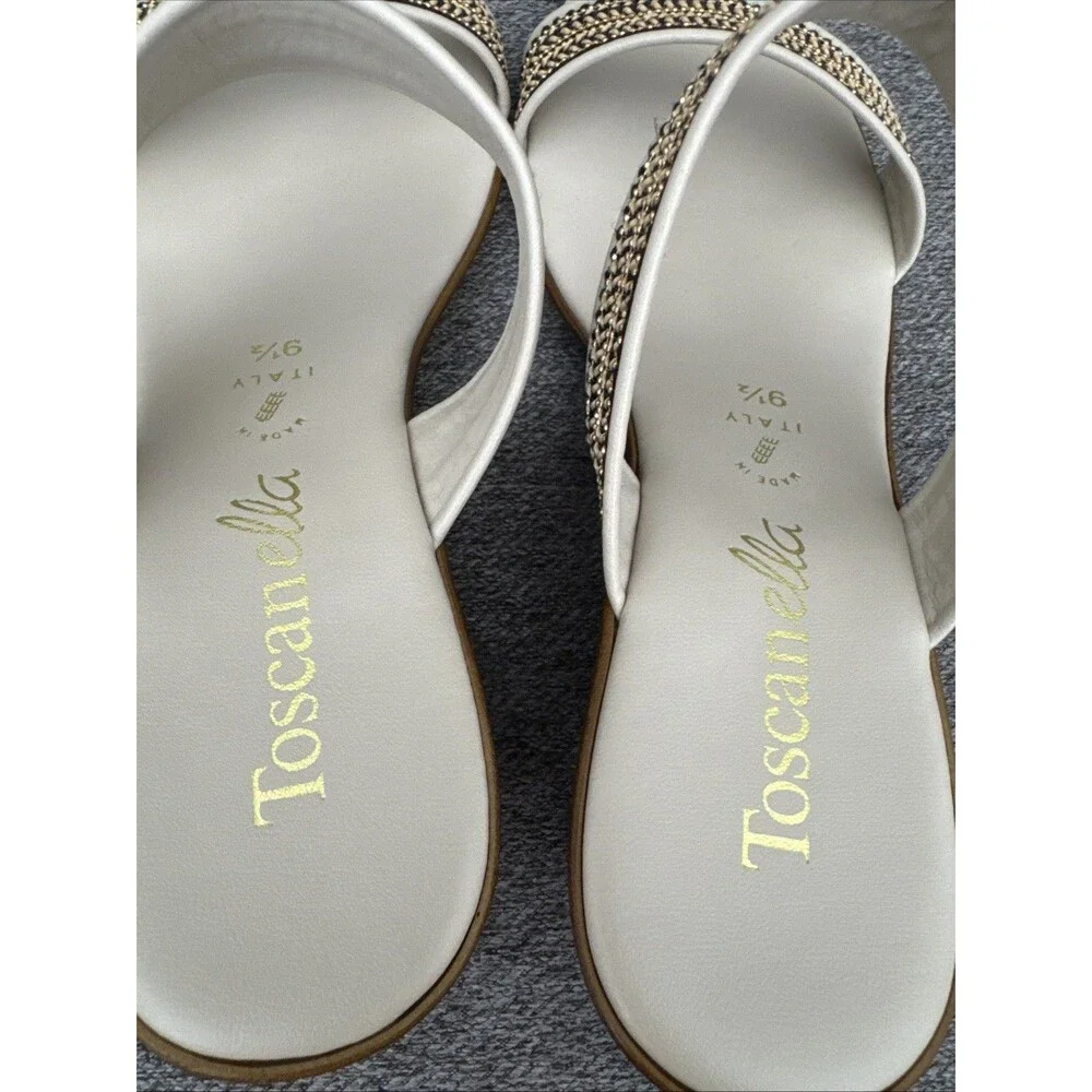 Toscanella Handmade Italy Ella Cream with Gold Black Accent Wedge  Sandal SZ 9.5 - Picture 13 of 16
